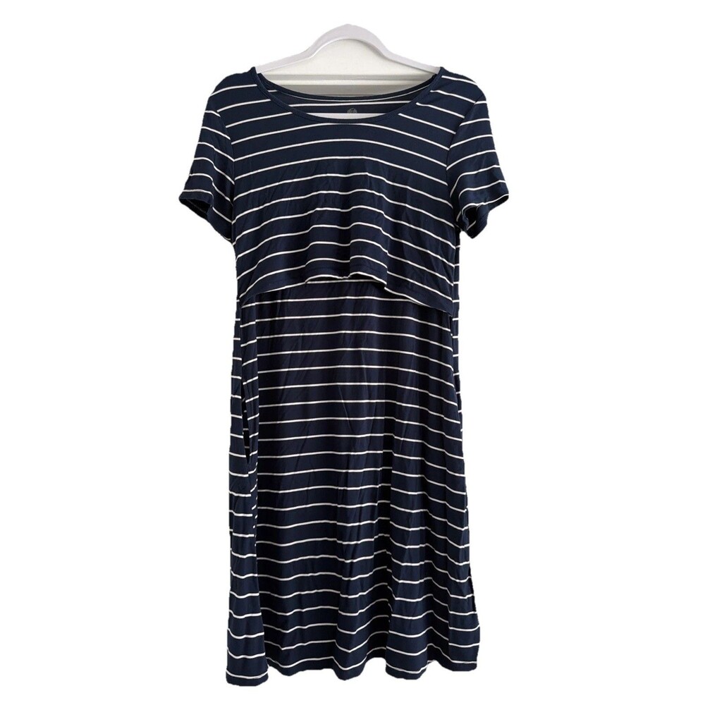 Kindred Bravely Eleanora Nursing + Maternity Dress Med navy white stripe